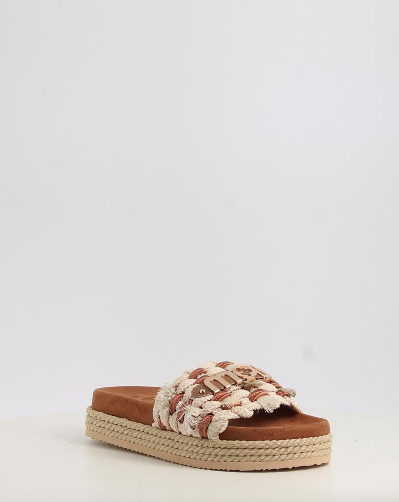 Sandalias MOU MONOBAND ROPE SANDAL FRINGES - BIG LETTER LOGO beig