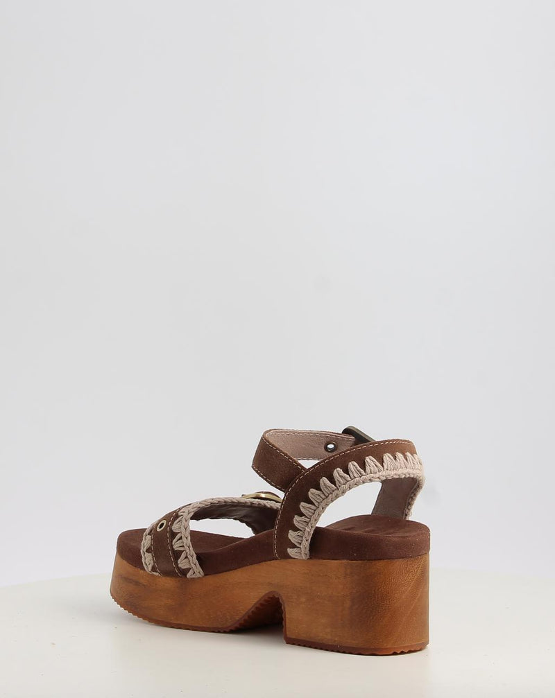 Sandales MOU HIGH HEEL WOOD CLOG BUCKLE marron