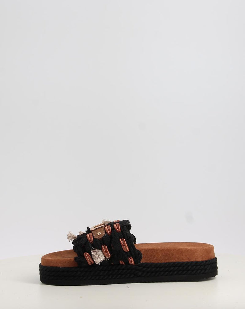 Sandalias MOU MONOBAND ROPE SANDAL FRINGES - BIG LETTER LOGO negro