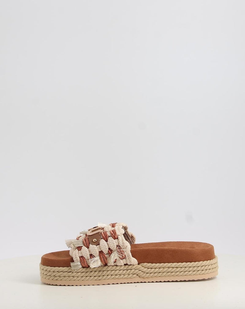 Sandalias MOU MONOBAND ROPE SANDAL FRINGES - BIG LETTER LOGO beig