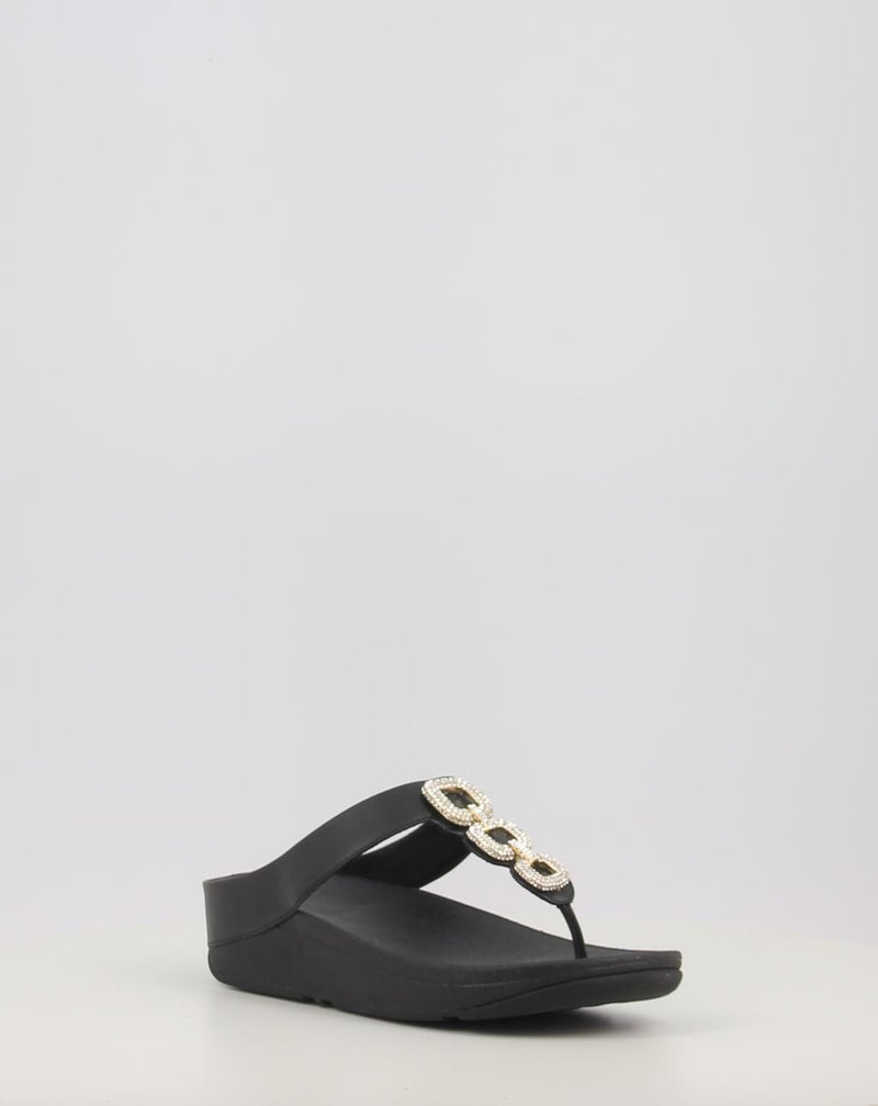 Sandales FITFLOP FINO CRYSTAL-CHAIN LEATHER TOE-POST SANDALS noir