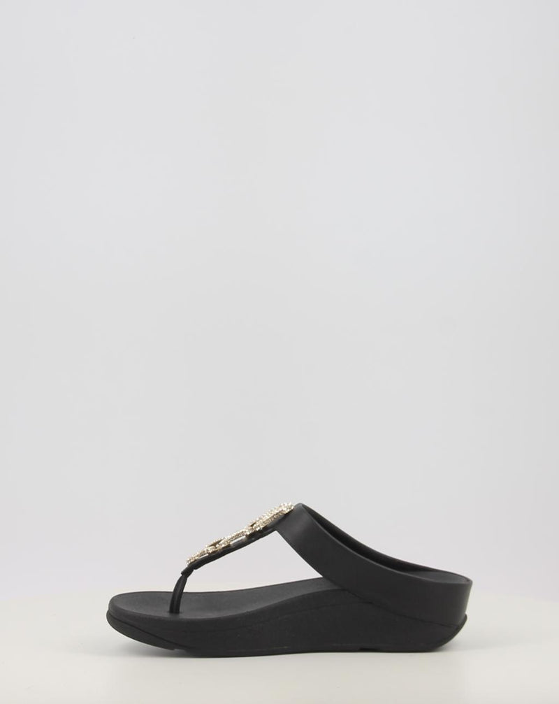 Sandales FITFLOP FINO CRYSTAL-CHAIN LEATHER TOE-POST SANDALS noir