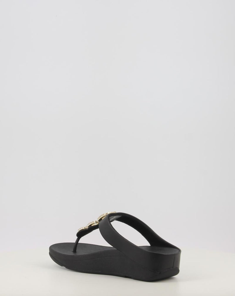 Sandales FITFLOP FINO CRYSTAL-CHAIN LEATHER TOE-POST SANDALS noir