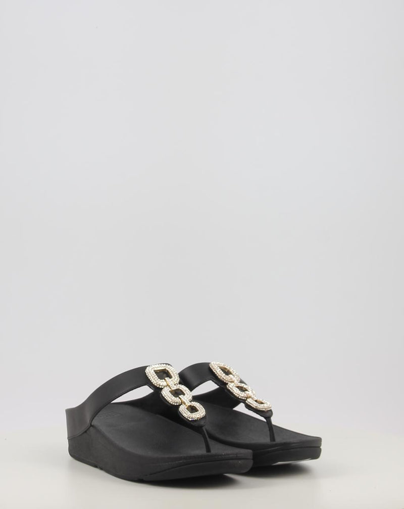 Sandales FITFLOP FINO CRYSTAL-CHAIN LEATHER TOE-POST SANDALS noir